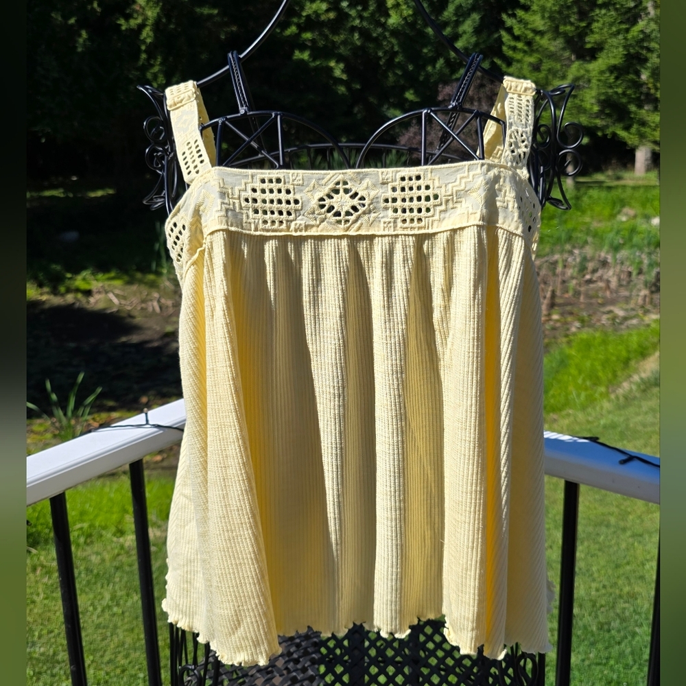 Rewind Yellow Crochet-Trim Tank Top